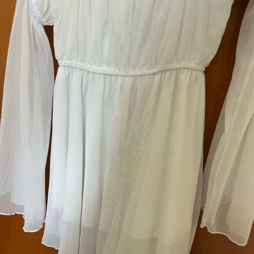 Women's White Long Sleeve Chiffon Dress - Picture 2 of 3